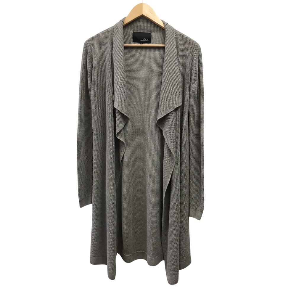 Line Sweater Womens Small Cardigan Gray Open Front Waterfall Linen Blend